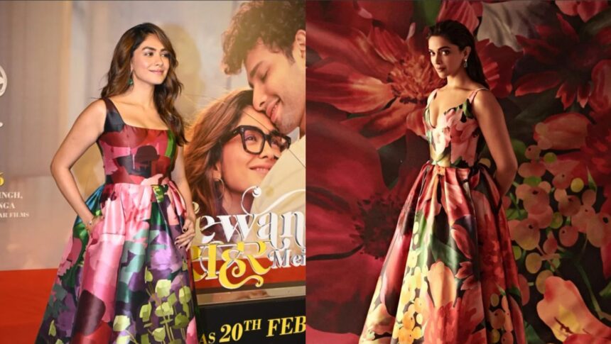 Mrunal Thakur in floral printed dress compared to Deepika Padukone’s Jawan promotions look