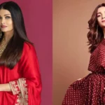 Alia Bhatt and Aishwarya Rai Bachchan red outfit inspiration for Karva Chauth 2025